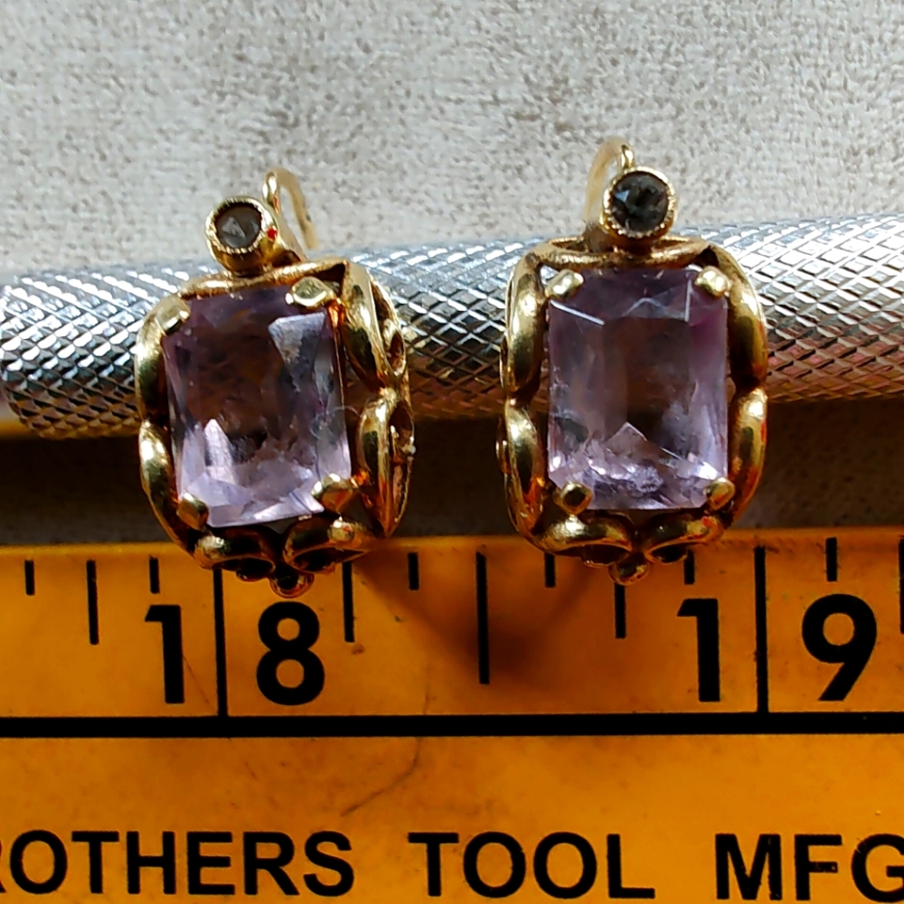 VINTAGE GOLD AND AMETHYST EARRINGS